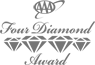 This image displays a logo with text "AAA Four Diamond Award" and an illustration of four diamonds in a row.