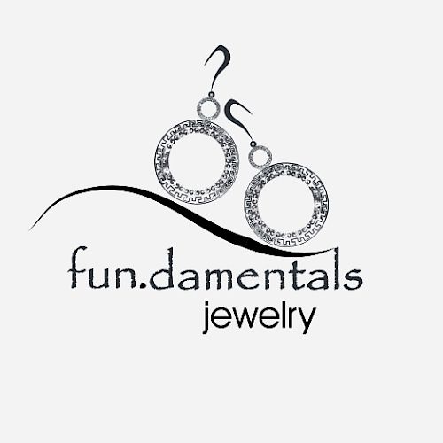 Logo for "fun.damentals jewelry" featuring circular earrings above the text.