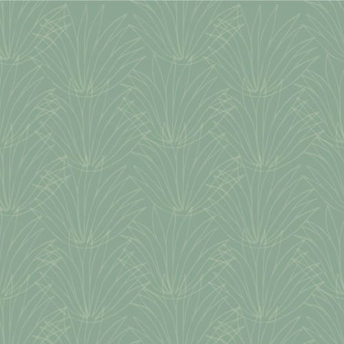 This image shows a pattern of abstract, white, leaf-like lines on a mint green background, creating a repeating, geometric design overall.